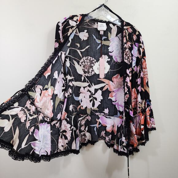 Knox Rose NWT tie front 3/4 bell sleeve floral print coverup woman's size small - Picture 9 of 13